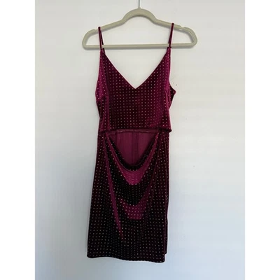 Mini vestido de veludo vinho borgonha ajuste de forma XL glitter midriff recortado Y2K - Imagem 1 de 4
