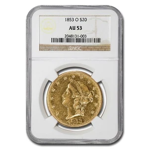 1853-O $20 Liberty Gold Double Eagle AU-53 NGC - Picture 1 of 3