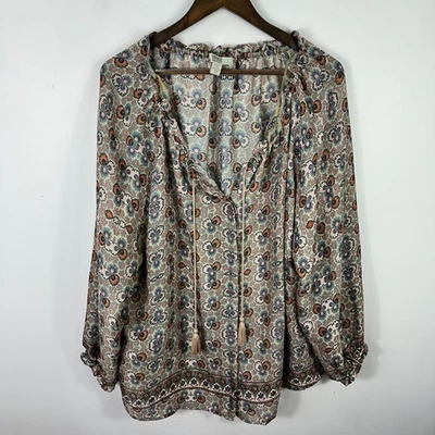 Blusa Vintage America Campesina Top 2X Floral Boho Borla Boho Hippie Transparente Fluida Foto 1 de 4