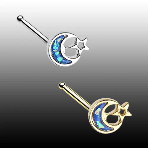 Опал полумесяц Луна звезда нос гвоздики кости кольцо 20g 7 мм золото серебро синий половина пространства - Изображение 1 из 1