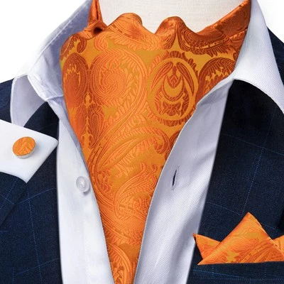 Conjunto de gemelos para hombre Ascot naranja cachemira corbata pañuelo boda oficina traje Foto 1 de 4