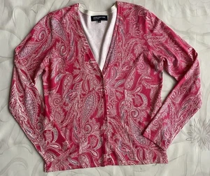 Suéter Cárdigan Jones New York Talla Grande Mezcla Seda Rosa Brillante Paisley Nuevo sin Etiquetas - Imagen 1 de 6