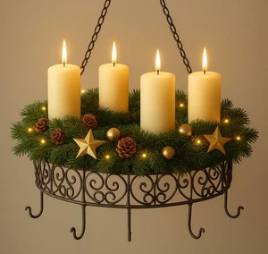 Metallkorb adventskranz halter korb sehr stabil braun hängekorb hängetablett Ø47 - Bild 1 von 9