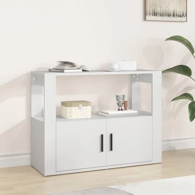 Sideboard White 80x30x60 cm Engineered Wood Slim Storage Cupboard Modern 1 Shelf - Image 1 of 4