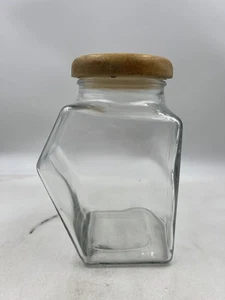 Glass Storage Jar Wood Lid Modern Geometric Square Canister Kitchen Decor - Picture 1 of 14