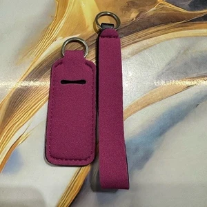 NEW keychain set lip balm holder & wristlet (5 inches) burgundy - Picture 1 of 2