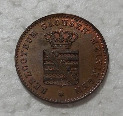 1860 SAXE MEININGEN GERMANY 2 PFENNIG COPPER COIN UNCIRCULATED - Image 1 of 2
