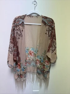 Markenlos Damen Kimono Shear Fransen Blumen Boho Hippie offen Cover-Up One Size - Bild 1 von 8
