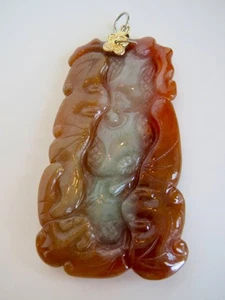Hand Carved Bi-Color Red & Green JADE Pendant 2.5" Length 112 carat 22.4 grams - Picture 1 of 10