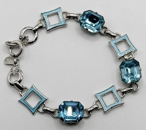Pulsera de ley esmaltada AMCO firmada con piedras facetadas de vidrio azul DEFECTUOSA - Imagen 1 de 5
