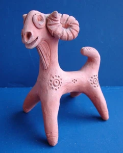 Terra Cotta Ram Sheep Goat Sculpture Figurine Folk Art Hand Made 4 1/2" tall - Picture 1 of 13