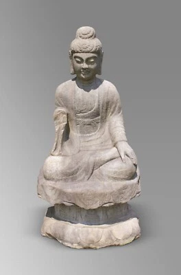 Estatua de Buda Abhaya sentado en piedra tallada china grande de 5 pies escultura Ming  Foto 1 de 4
