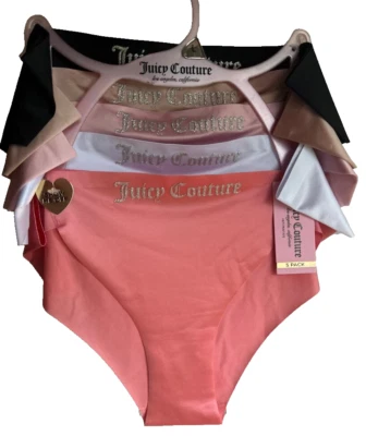 NUEVO CON ETIQUETAS $48 Juicy Couture Paquete de 5 bragas de satén con logotipo brillante talla grande Foto 1 de 4