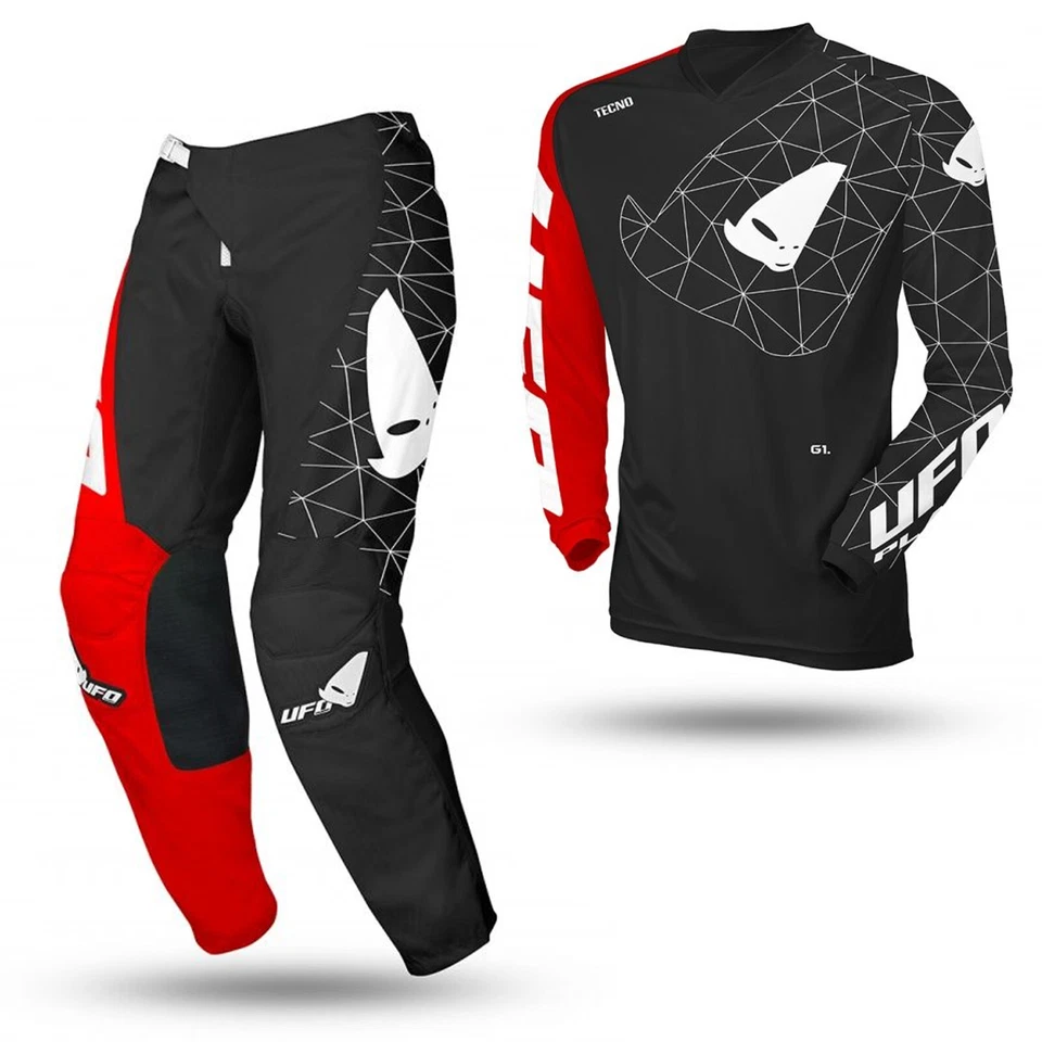 UFO MOTOCROSS KIT TECNO BLACK RED JERSEY PANTS COMBO MX OFF ROAD KIT