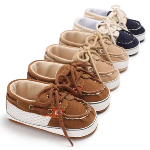 Newborn Baby Boy Pram Shoes Infant First Step Shoes Toddler Boat Shoes 3 6 9 12 - Picture 1 of 20