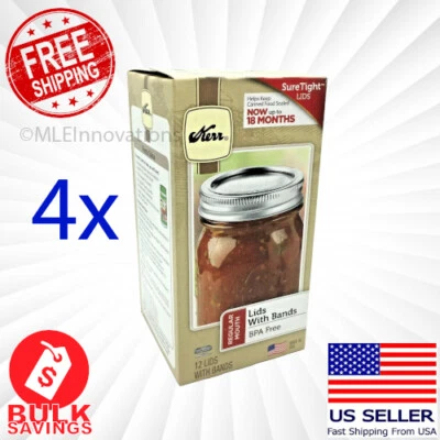 ✅ Anillos de tapas y bandas bucales regulares Kerr para tarro de albañil - Paquete de 4 cajas Foto 1 de 4