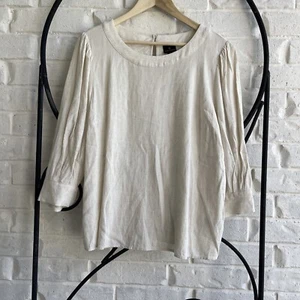 Womens Worthington 3/4 Sleeve Blouse Oatmeal With Back Closure Accents - Picture 1 of 5