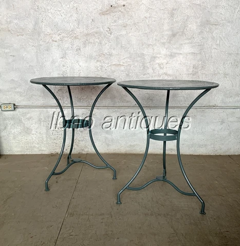 PAIR OF EARLY 1900s FRENCH WROUGHT IRON BISTRO TABLES. L@@K!! Cover