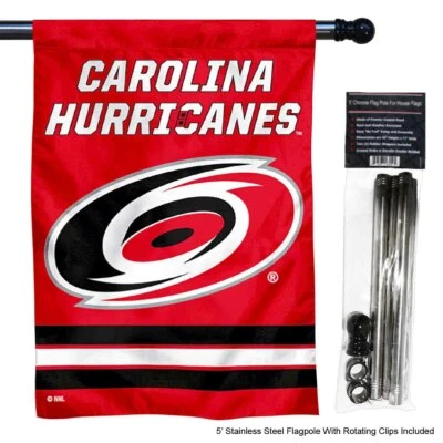 Carolina Hurricanes House Flag and Chrome 5 Foot Flag Pole - Image 1 of 4