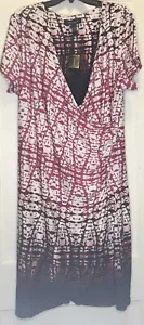 Ashley Stewart Size 22/24 White Pink Black Tyed-Dyed Short Sleeve Wrap Dress 3X - Picture 1 of 12