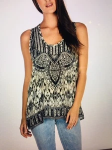 Tolani Vikki Coal Black and White Silk Print Tunic Top Small NEW! - Picture 1 of 2