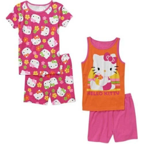 Hello Kitty 4 PC Tank Top Tight Fit Cotton Pajama Set Girl Size 6 8 - Image 1 of 1