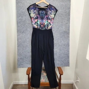 Forever New Jumpsuit Womens Size 8 Black Floral Pockets Formal Event Corporate - Picture 1 of 10