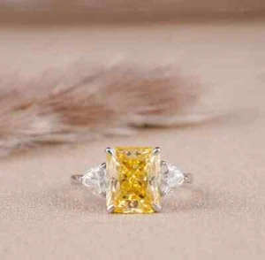 5.00 Ct Radiant Cut Natural Yellow Sapphire Diamond Wedding Ring 14K White Gold - Picture 1 of 7