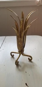 Hollywood Regency Portacandele/Decorazione Pecore di Grano Metallo Dorato 12" MCM - Foto 1 di 5