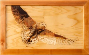 Búho de nieve pájaro madera mosaico retrato eco regalo incrustación panel enmarcado colgante de pared - Imagen 1 de 14