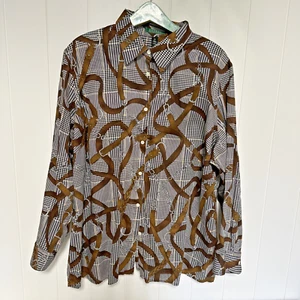 LAUREN Ralph Lauren Equestrian Houndstooth Chain Print Button Front Shirt 3X - Picture 1 of 4