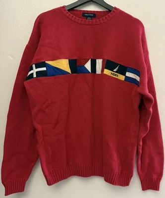 Vintage Y2K NAUTICA Sailing Flag Spellout Red Sweater Size L - Image 1 of 4