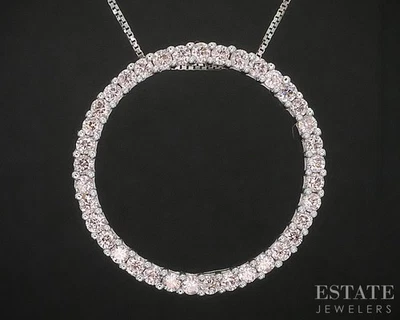 14k White Gold Natural .36ctw Diamond Circle Ladies Necklace 3.3g 18"L i20121b - Image 1 of 4