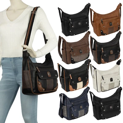 Damen Tasche Schultertasche Umhängetasche Crossover Bag Leder Optik Handtasche - Bild 1 von 4