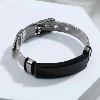 PULSERA CADENA MALLA ACERO INOXIDABLE NEGRO Y PLATA HOMBRE NUEVA Foto 1 de 2