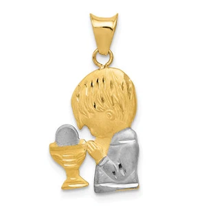 14K W/Rhodium D/C Boy Communion Semi-solid Pendant K5700 - Picture 1 of 4