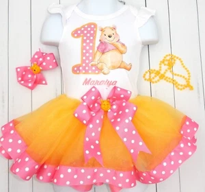 Girls WINNIE THE POOH Birthday Pastel Tutu Outfit | Tutu, Tshirt & Matching Bow - Picture 1 of 1