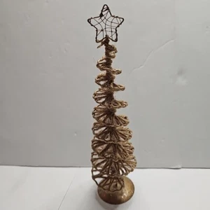 Small Tree Christmas Holiday Decor 9" Tall Gold Color Rustic Cabin Cottage - Picture 1 of 9