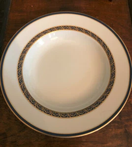 S/2 Philippe Deshoulieres FRANCE Blue & Gold Scrolls 8 3/4" Rimmed Soup Plates - Picture 1 of 4