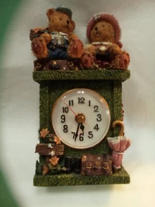 Teddy Bear Clock Vacation Traveling Bears Table Shelf Clock Figurine - Picture 1 of 7