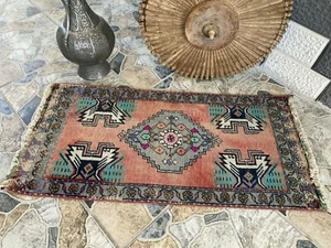 Vintage Turkish Oushak Rug | 1.7 x 3.4 ft | Small Wool Handmade Tribal Runner - Picture 1 of 11