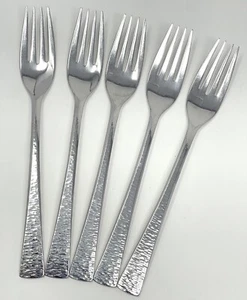 Gorham BISCAYNE Salad Forks 18/10 Stainless Flatware Hammered 7.25” Set Of 5 - Picture 1 of 6
