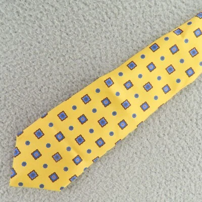 Corbata de cuello J Press para hombre seda amarillo azul lunares 3,5" 56" hecha en Reino Unido Foto 1 de 4