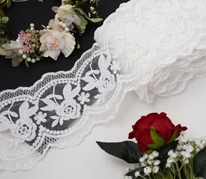 1 Yarda Blanco Guipur Encaje Ribete Secuencia Bordado Margarita Borde Cosído Boda - Imagen 1 de 6