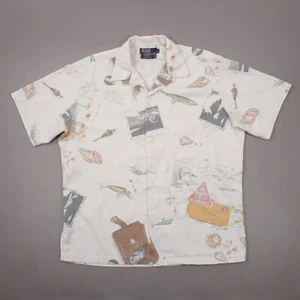 Vintage Polo Ralph Lauren Fishing Aloha Camp Shirt Postcard Mens Large Made USA - Picture 1 of 11
