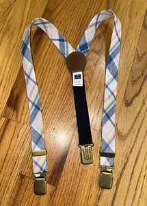 Janie and Jack Size 4 To 5  Spring Pink/Navy /yellow Plaid  Suspenders - Picture 1 of 13