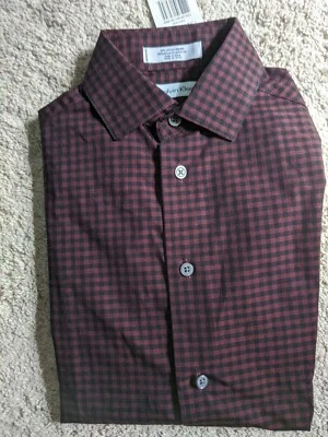 Camisa de vestir Calvin Klein para niños - talla 8 - rojo oscuro/negro a cuadros Foto 1 de 4