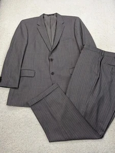 Coppley Suit Mens 46R 40x29 Brown Pinstripe Wool 2 Piece Super 110s Jacket Pants - Picture 1 of 24