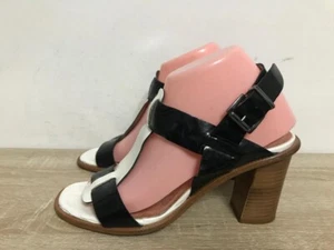 PIED A TERRE WOMEN'S BLACK & WHITE LEATHER BUCKLE STRAP HEEL SANDAL UK 6 EUR 39 - Picture 1 of 7