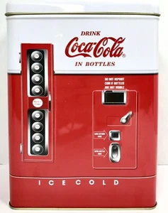 Coca-Cola 1997 Collectible 8” Tall Vending Machine Shape - Metal Tin - Embossed - Picture 1 of 5